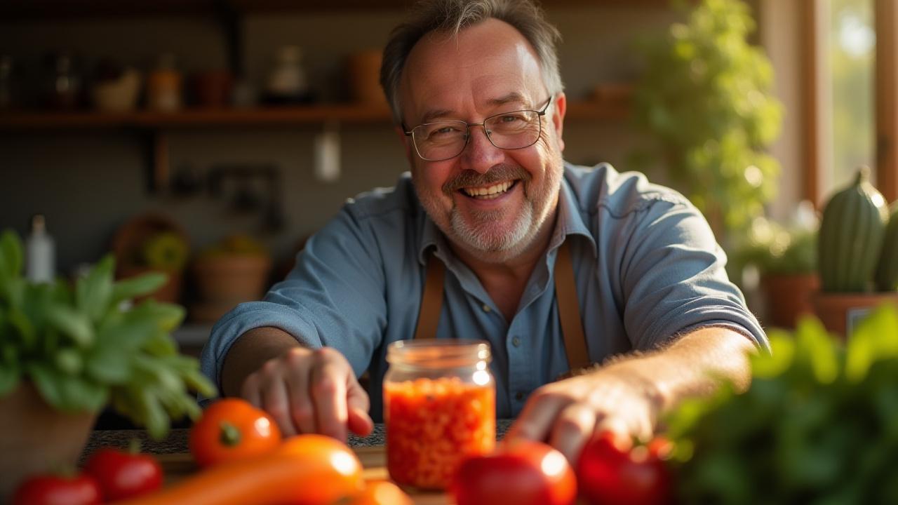 Steven Risher Smith, the artisan behind the ferments, smiling with a jar of kimchi.
