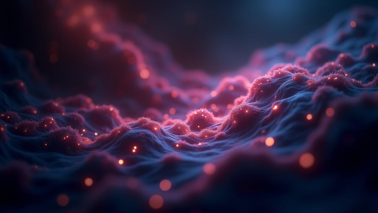 Abstract, vibrant representation of the gut microbiome with intertwined glowing pathways