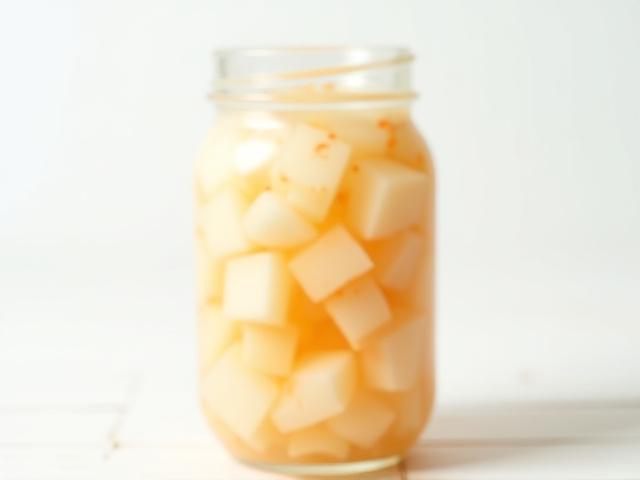 Cubes of crunchy, fermented radish kimchi (Kkakdugi) in a bowl.
