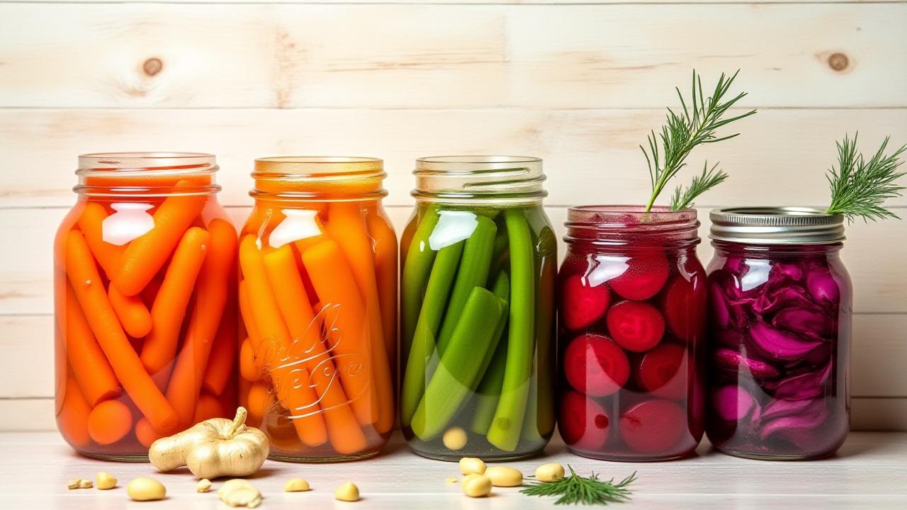 Vibrant flat-lay of assorted jars of Steven Risher Smith's lacto-fermented carrots, green beans, and beets.