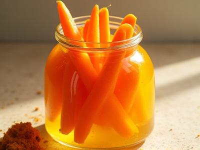 Jar of vibrant orange Turmeric & Carrot Sticks.