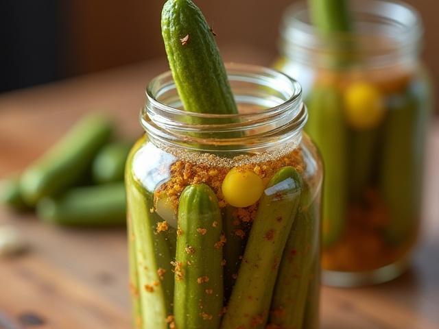 Close-up of a jar of naturally fermented pickles, showing cloudy brine, dill, garlic, and bubbly texture.